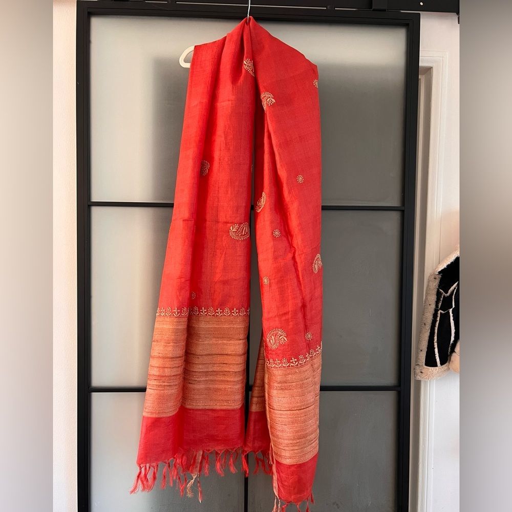 fabindia silk embroidered scarf shawl wrap / head covering